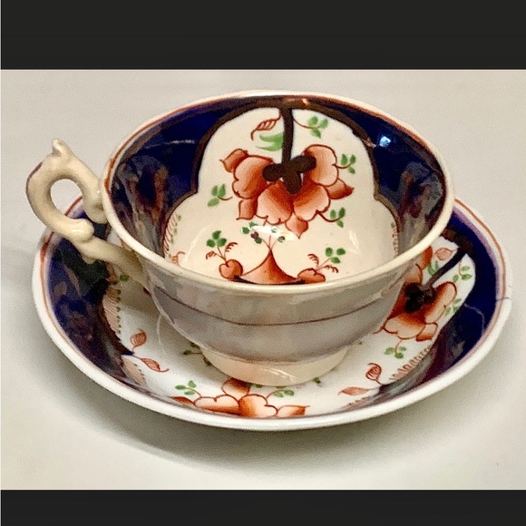 Eary 19th Century Gaudy Welsh Pink Lustre Double Square Pattern Cup & Saucer - Picture 1 of 10